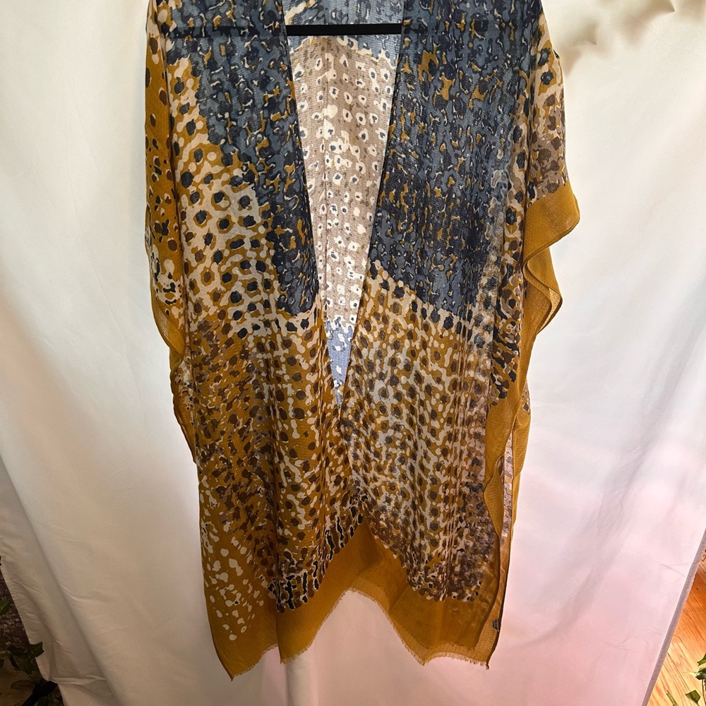 Raj Mustard and White Sheer Printed Kimono - Picture 2 of 7